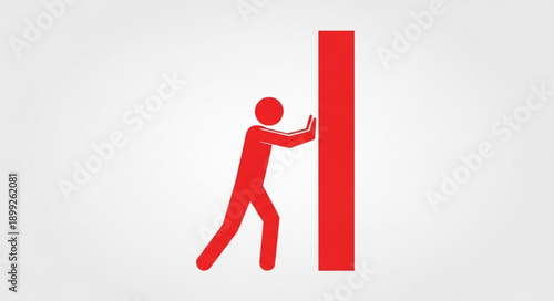 Red Figure Pushing Against Tall Red Bar.