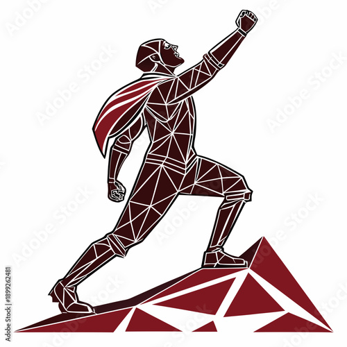 Abstract geometric titan figure built from bold shapes, modern design, powerful, digital illustration.