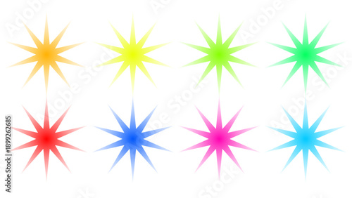 A bright starburst shapes set with colorful gradients, ideal for decorative elements, abstract designs, and creative visual accents.