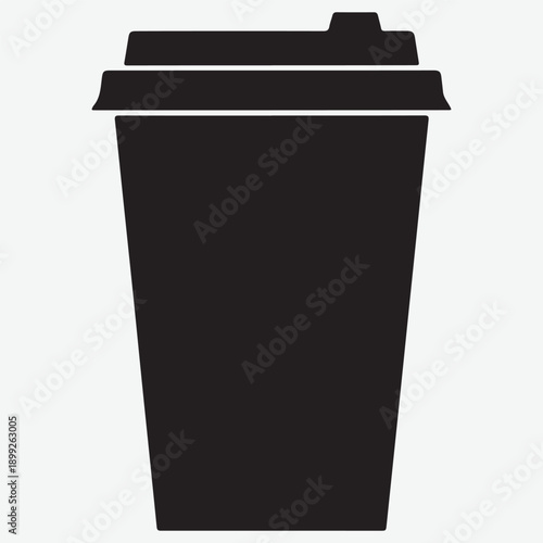 
Black silhouette of a disposable take away coffee cup with lid isolated on a transparent background design 