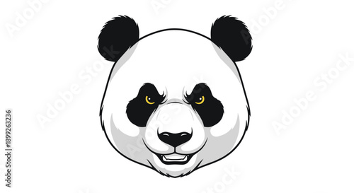 Fierce panda bear face with angry glowing yellow eyes and a menacing expression on a plain white background.