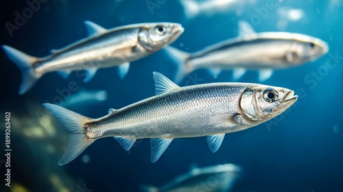 Silverfish schooling aquarium deep blue background