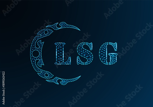 Low poly letter logo LSG design. LSG letter logo low poly vector design on blue color gradient background. LSG logo low poly design