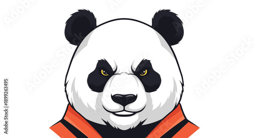 Fierce panda bear character mascot with an angry expression wearing an orange sports jersey on a plain white background.