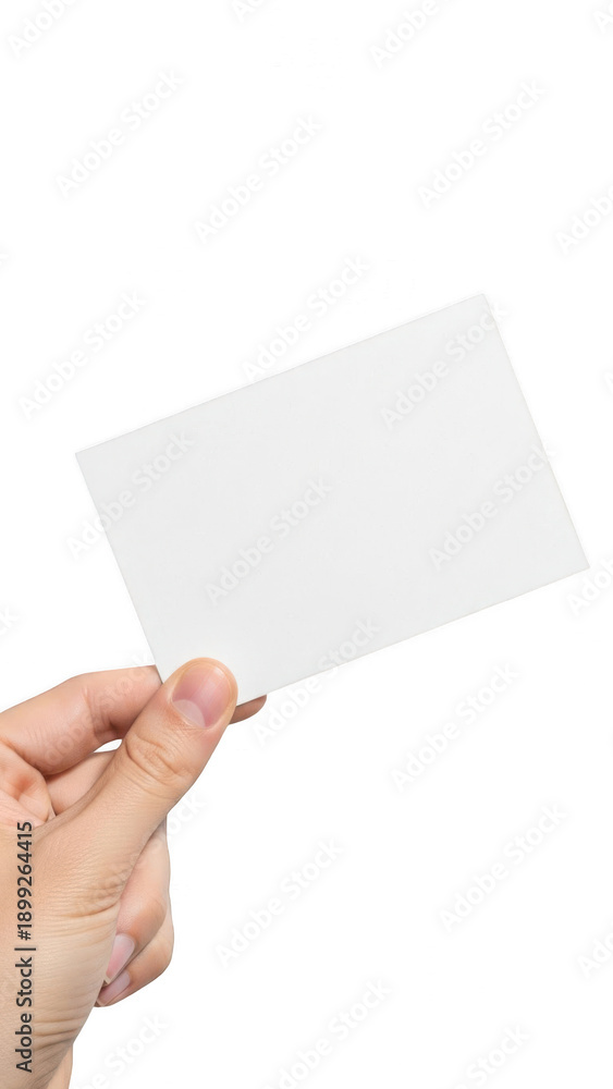 Obraz premium Hand holding blank business card isolated on transparent background