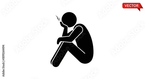 Sad Silhouette Person Smoking Cigarette Icon.
