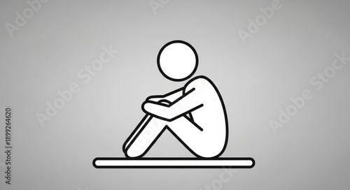 Sad Stick Figure Sitting Alone Depression Concept.