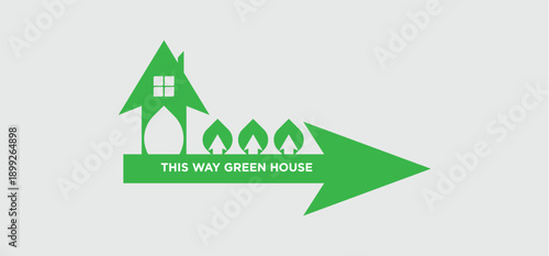 Green House Real Estate Logo with Sustainable Leaf Icons and Directional Arrow for Eco-Friendly Housing and Environmental Branding