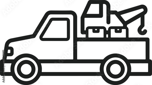 Simple line drawing of a tow truck with a raised crane arm
