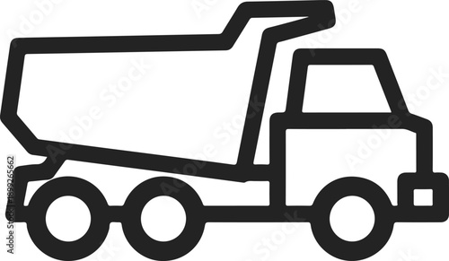 Simple black outline icon of a dump truck for construction or transport