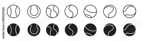 tennis ball icon set with trendy style. Abstract Tennis Ball Icon Pack. Flat black Sports Design. vector illustration of tennis ball icon.