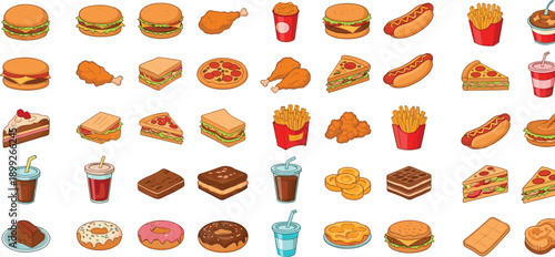 Assorted Fast Food Items Displayed on a Grid Layout