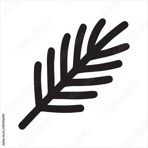 Minimalist Handdrawn Branch of Evergreen Tree Element Icon Symbol