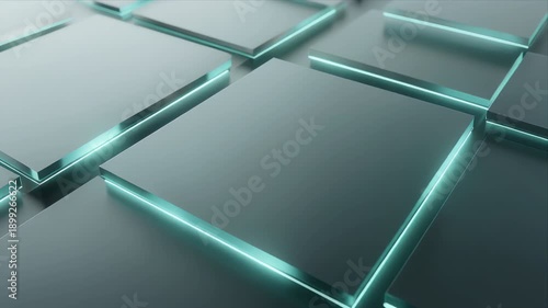 Wallpaper Mural Glowing glass panels arranged in a geometric pattern, reflecting futuristic architecture, innovation, and modern technology with cool teal and metallic tones. Torontodigital.ca