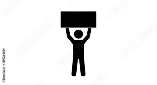 Silhouette of a person holding a blank sign above their head.