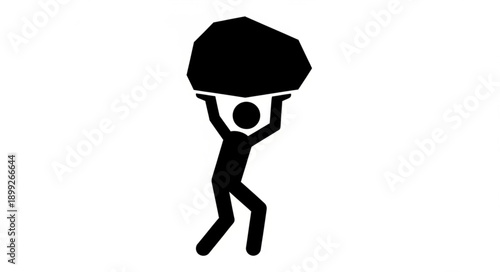 Silhouette of a person holding a large rock above their head.