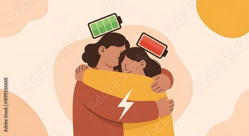 Empathy Battery Charging Illustration with Progress Bar, Mental Health Support and Emotional Energy Restoration Concept