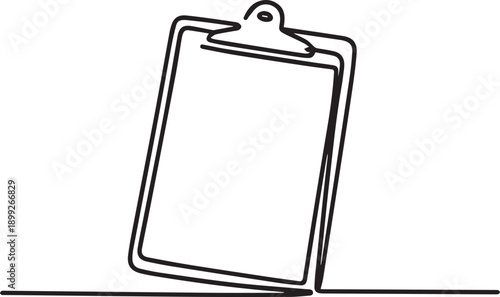 A simple line drawing of a clipboard on a flat surface from a slightly angled viewpoint
