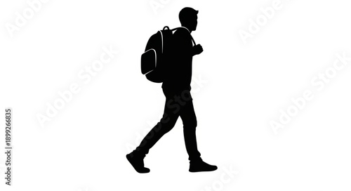 Silhouette of a man walking with a backpack.