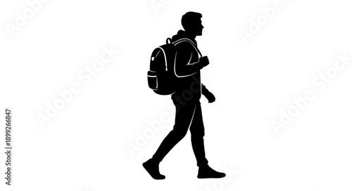 Silhouette of a man walking with a backpack.