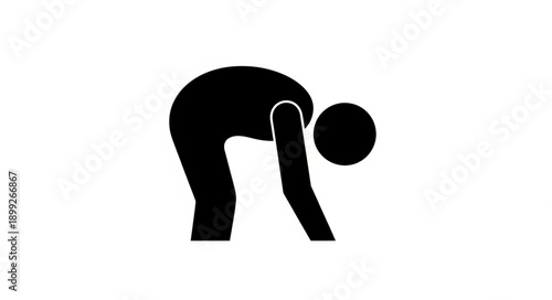 Silhouette of a person bending over in a white background.