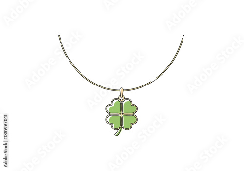 Elegant Green Four Leaf Clover Pendant Necklace Design Symbol of Good Fortune and Luck on White Background