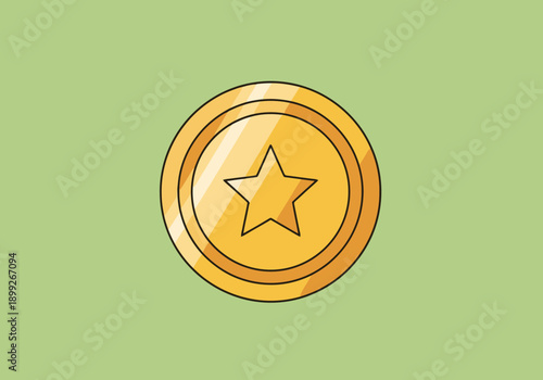 Golden Coin With Star Emblem Centered on Soft Green Background Celebrating Achievement and Success for Your Project