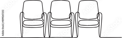 Three armchairs in a row viewed from the front in a minimalist interior setting illustration