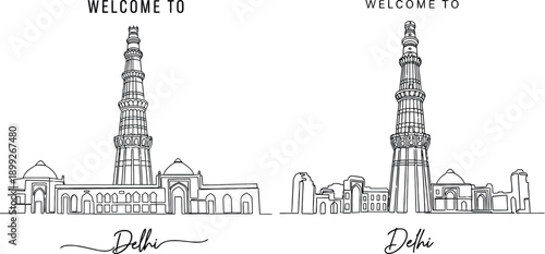 Line drawing of qutub minar a historical minaret in delhi india