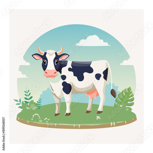 Dairy Cow in Rural Landscape: A charming dairy cow stands gracefully in a picturesque rural landscape. Embracing the essence of farm life and pastoral beauty.