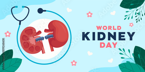 world kidney day horizontal banner illustration in flat design