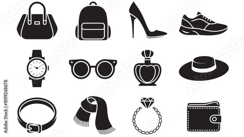 Collection of luxury fashion accessories and apparel items displayed from a straightforward visual perspective.