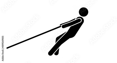 Silhouette of a person pulling a long pole.