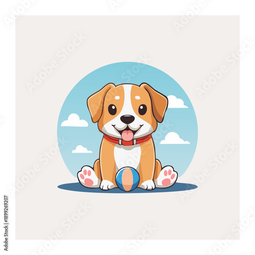 Cute Puppy in Playful Pose: A charming puppy sits happily, with a small ball, creating an image of joy and innocent charm.