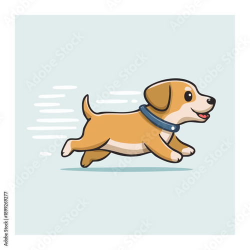 Joyful Canine Dash: A playful and energetic dog bounds across a light-blue background, exuding joy and vitality with every stride. Capturing the spirit of youthful fun and animated movement.