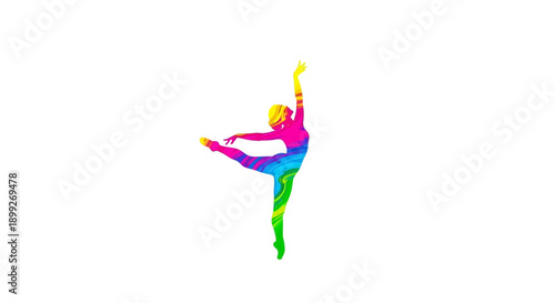 Colorful ballet dancer silhouette in a graceful pose, showcasing artistic movement and vibrant colors on a white background.