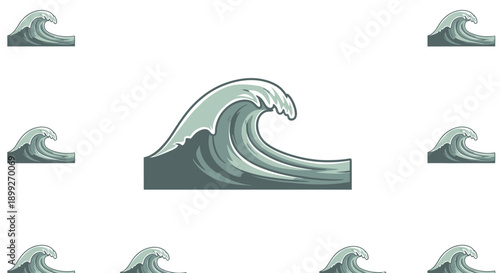Depiction of ocean wave cresting with a stylized artistic flair in an isolated setting