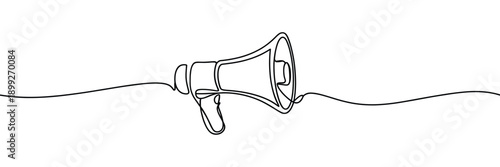 Continuous line drawing of a vintage megaphone or bullhorn