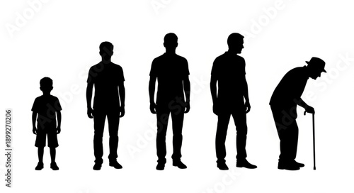 Silhouettes of human life stages from child to elderly man.