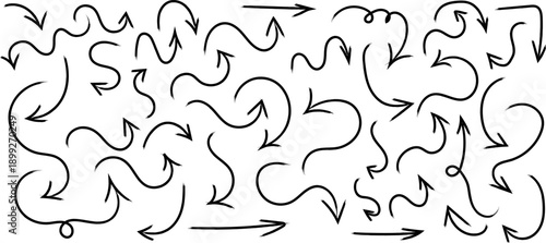 A complex network of arrows and squiggly lines forming a chaotic pattern