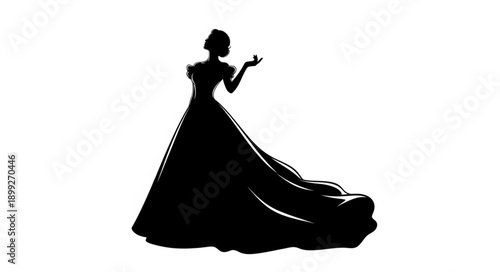 Silhouette of a Woman in a Ball Gown Holding a Small Object.