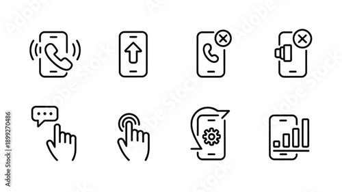 Collection of smartphone interface icons displaying calls gestures and settings