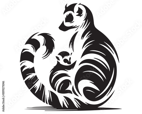 Wallpaper Mural A mother and baby lemur sitting together in a cute illustration Torontodigital.ca