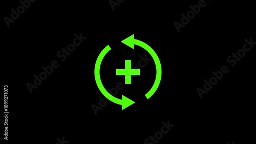 Vibrant green refresh cycle icon with a central positive plus sign symbol.