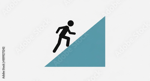 Silhouette person climbing steep blue hill graphic.