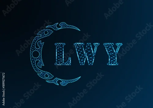 Obraz Low poly letter logo LWY design. LWY letter logo low poly vector design on blue color gradient background. LWY logo low poly design