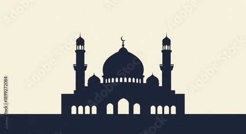 A minimalist vector illustration of a mosque silhouette with domes and minarets