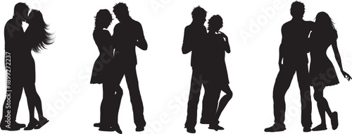 Valentine couple in different positions Silhouette vector on a white background