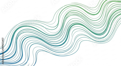 A vibrant vector graphic illustration of wavy lines in blue and green hues on a white background