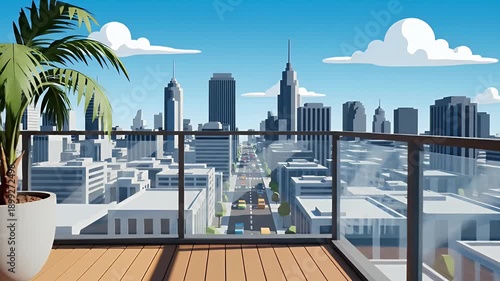 Wallpaper Mural Modern balcony with lounge chair overlooking stylized city skyline Torontodigital.ca
